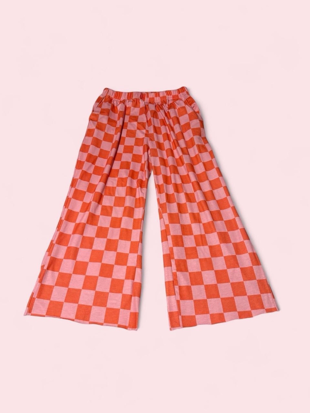 Checkerboard Wide-Leg Pants - Pink & Orange